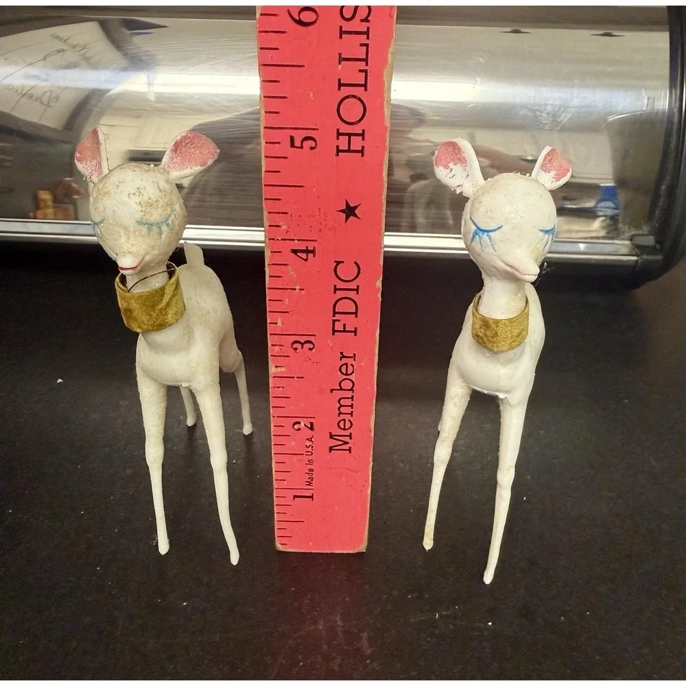 2 Vintage 1950's Hard Plastic the Reindeer Christmas Figurines Ornaments